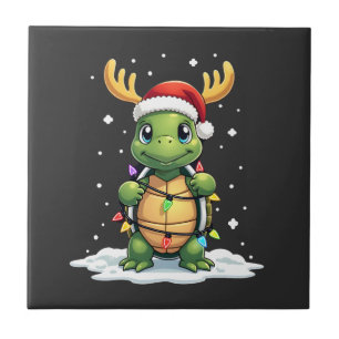 Zeeschildpad Kerstman Kerstverlichting Cute Xmas M Tegeltje