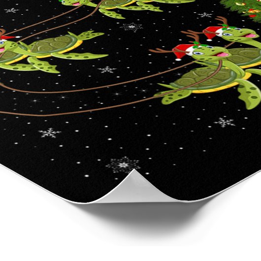 Zeeschildpad Kerstman slee vliegend grappig magisc Poster (Hoek)