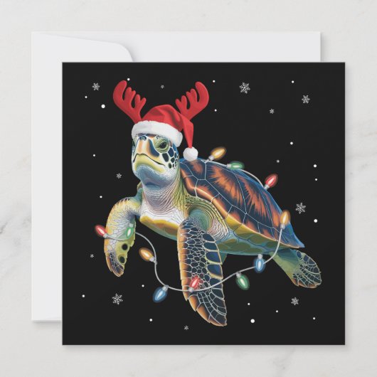 Zeeschildpad Kerstverlichting Grappige Kerstman Ho Feestdagenkaart (Voorkant)
