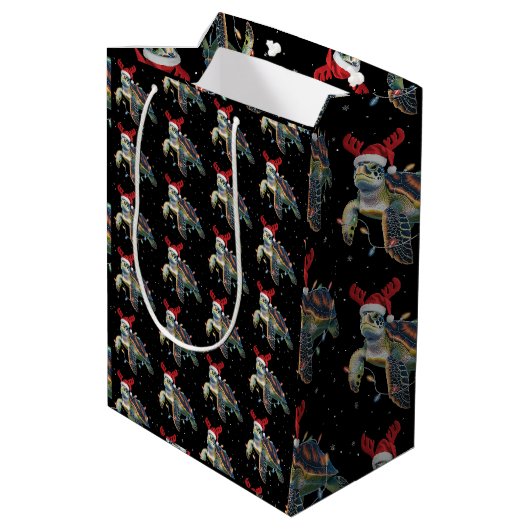 Zeeschildpad Kerstverlichting Grappige Kerstman Ho Medium Cadeauzakje (Achterkant Gekanteld)