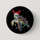 Zeeschildpad Kerstverlichting Grappige Kerstman Ho Ronde Button 5,7 Cm (Voorkant)