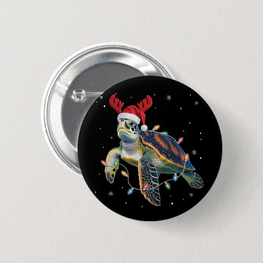Zeeschildpad Kerstverlichting Grappige Kerstman Ho Ronde Button 5,7 Cm (Voorkant /achterkant)