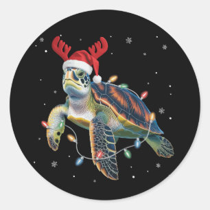 Zeeschildpad Kerstverlichting Grappige Kerstman Ho Ronde Sticker