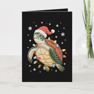 Zeeschildpad Kerstverlichting Xmas Hoed Vakantie Kaart