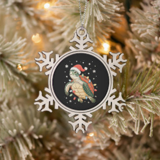 Zeeschildpad Kerstverlichting Xmas Hoed Vakantie Tin Sneeuwvlok Ornament