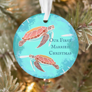 Zeeschildpad Koppel Eerste Kerstmis Getrouwd Ornament