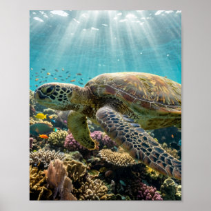 Zeeschildpad Koraalrif Oceaan Matte Muurposter Poster