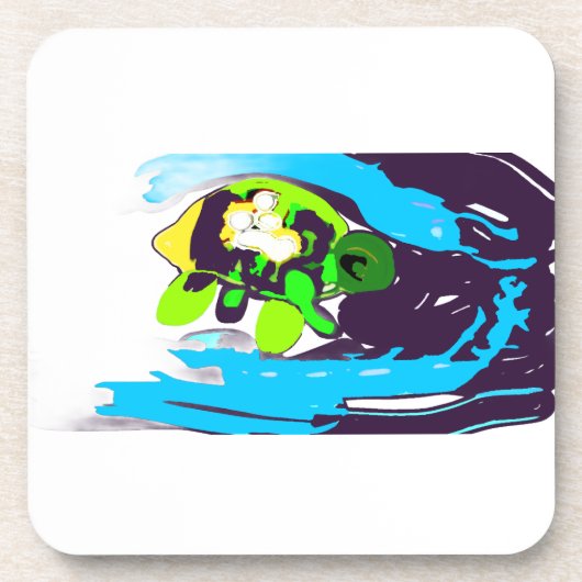 Zeeschildpad kunst  bier onderzetter (Voorkant)