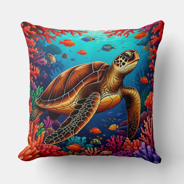 🐢 Zeeschildpad Kunst voor Kusthuisdecoratie 🐢 Kussen (Voorkant)