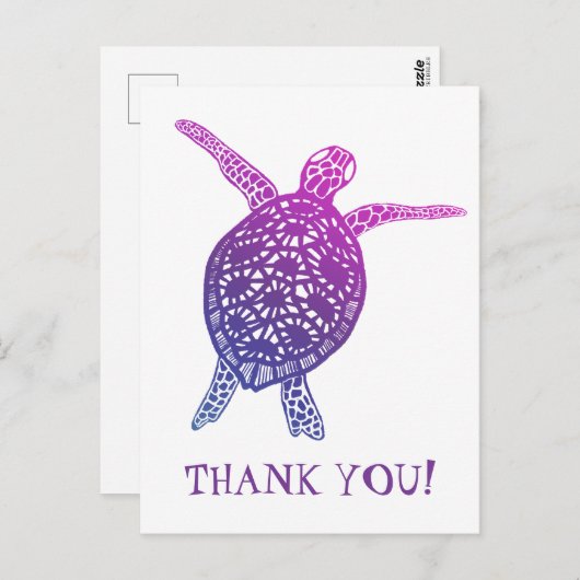 Zeeschildpad Landschildpad DANK U! Paars Briefkaart (Voorkant / Achterkant)