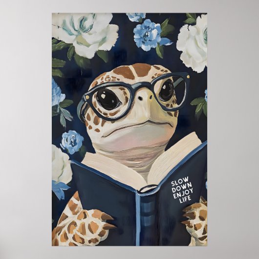 Zeeschildpad leest Kunstprint van Geniet van het L Poster (Voorkant)