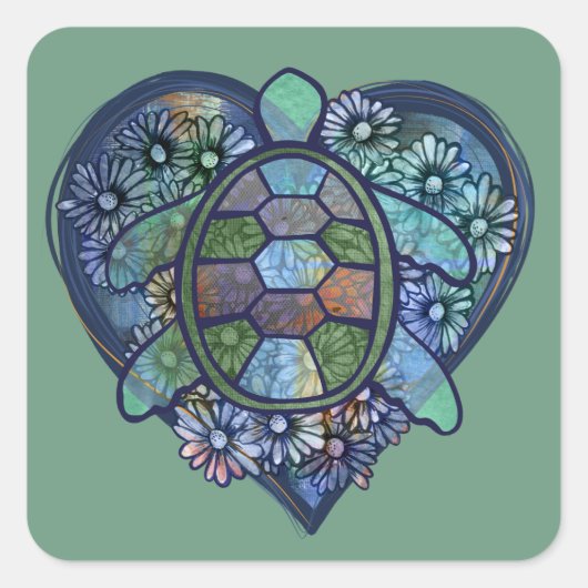 Zeeschildpad liefde vierkante sticker (Voorkant)
