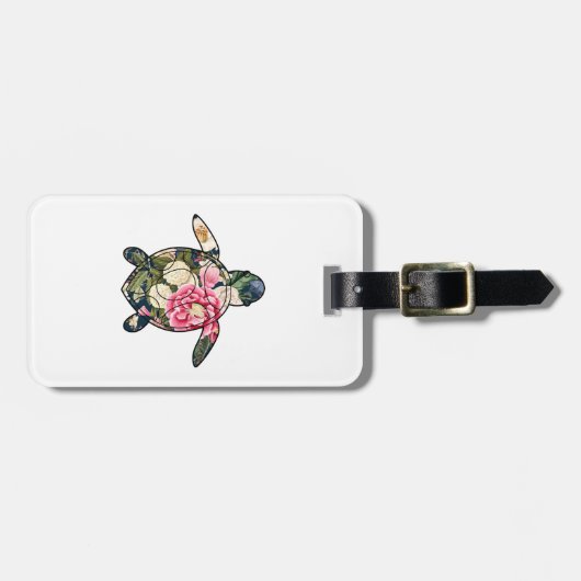 Zeeschildpad marine bloemen bagagelabel (Voorkant horizontaal)