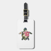 Zeeschildpad marine bloemen bagagelabel (Voorkant verticaal)