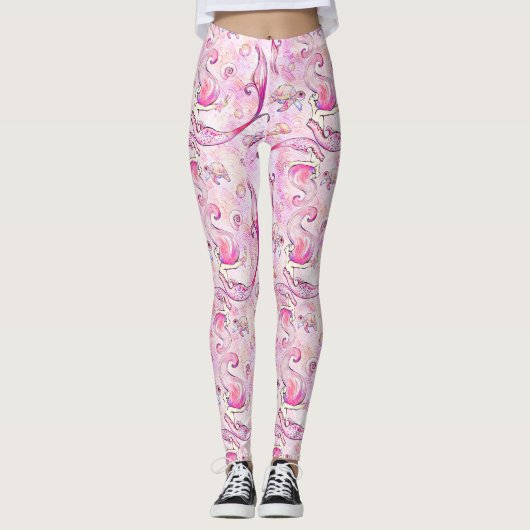 Zeeschildpad met roze lavendel zee zeeschildpad leggings (Voorkant)