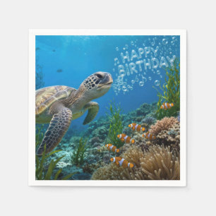 Zeeschildpad met verjaardagsbellen servet