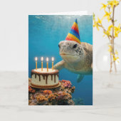 Zeeschildpad met verjaardagstaart kaart (Gele Bloem)