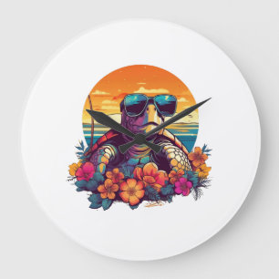 Zeeschildpad met zonnebril op het strand grote klok