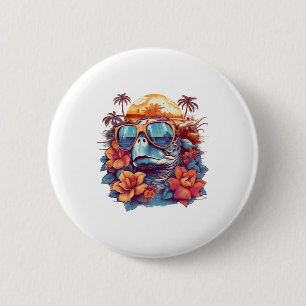 Zeeschildpad met zonnebril op het strand Kopie Ronde Button 5,7 Cm