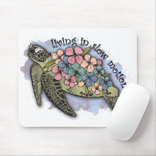 Zeeschildpad Oceaan Bloemen Typografie Slow Motion Muismat