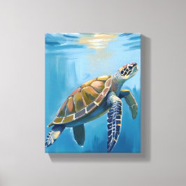 Zeeschildpad Oceaan Dier Aquarel Canvas Afdruk
