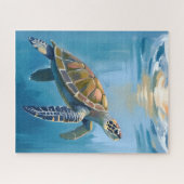 Zeeschildpad Oceaan Dier Aquarel Legpuzzel (Horizontaal)