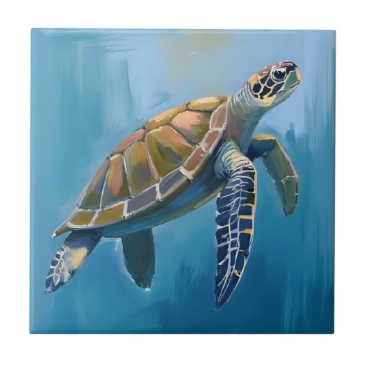 Zeeschildpad Oceaan Dier Aquarel Tegeltje (Voorkant)