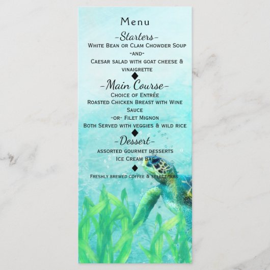 Zeeschildpad Oceaan Strand Kunst Elegant Trouwmenu Menu (Voorkant)