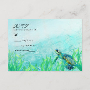 Zeeschildpad Oceaan Strand Kunst Elegante Trouw-RS RSVP Kaartje