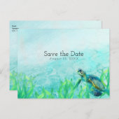 Zeeschildpad Oceaan Strand Kunst Trouwen Bewaar de Aankondigingskaart (Voorkant / Achterkant)