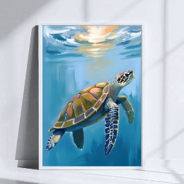 Zeeschildpad Oceaandier Aquarel Poster