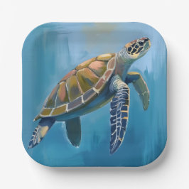 Zeeschildpad Oceaandier Waterverf Papieren Bordje