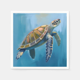 Zeeschildpad Oceaandier Waterverf Servet