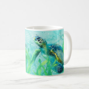 Zeeschildpad Oceaankust Strand Kunst Elegante Trop Koffiemok