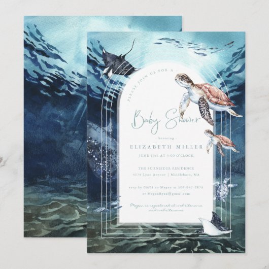 Zeeschildpad Ocean Baby Shower Uitnodiging (Voorkant / Achterkant)