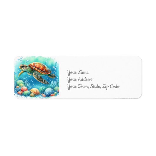 Zeeschildpad Onder de Zee Kuststrand Etiket (Voorkant)
