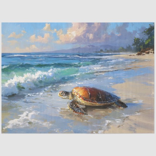 Zeeschildpad op het strand Decoupage Tissuepapier (Voorkant)