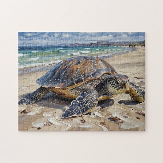Zeeschildpad op het Strand Legpuzzel (Horizontaal)