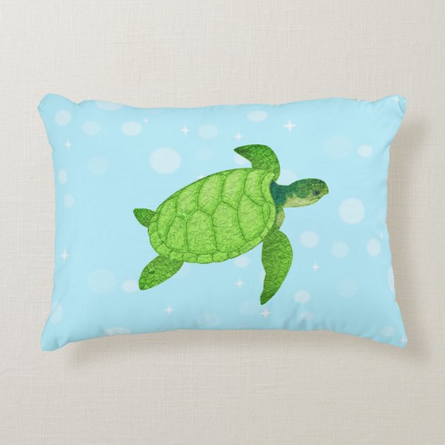Zeeschildpad op lichtblauwe achtergrond accent kussen (Voorkant)