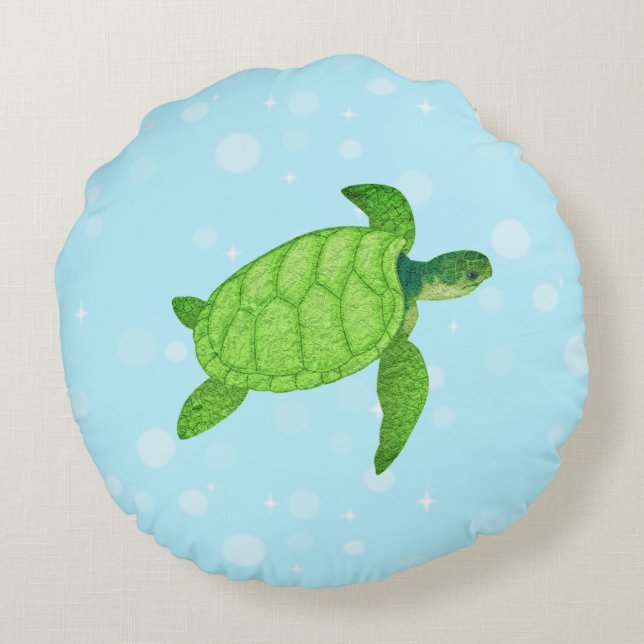 Zeeschildpad op lichtblauwe achtergrond rond kussen (Achterkant)
