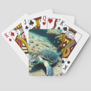 Zeeschildpad op oceaanbodem pokerkaarten