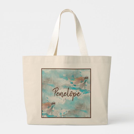 Zeeschildpad op oceaantint waterverf bruidsmeisje grote tote bag (Achterkant)