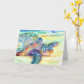 Zeeschildpad op Tropisch Strand Kaart (Gele Bloem)