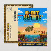 Zeeschildpad, Retro 8-Bit Pixelkunst Briefkaart (Voorkant / Achterkant)
