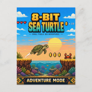 Zeeschildpad, Retro 8-Bit Pixelkunst Briefkaart