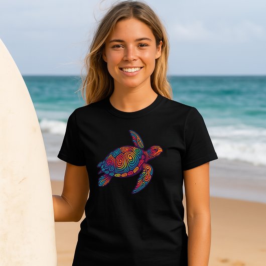 Zeeschildpad Retro Psychedelische Kunst T-shirt