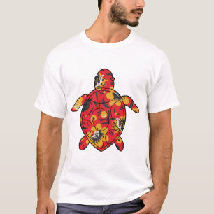 Zeeschildpad rode bloem t-shirt