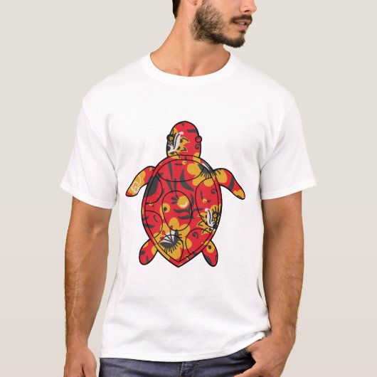 Zeeschildpad rode bloem t-shirt (Voorkant)