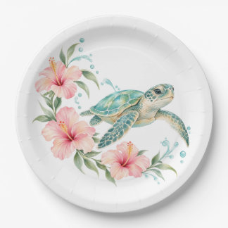 Zeeschildpad & Roze Hibiscus Tropische Papieren Bo Bordje