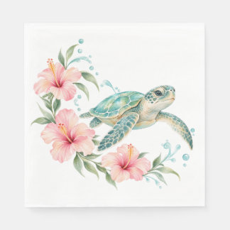 Zeeschildpad & Roze Hibiscus Tropische Servetten